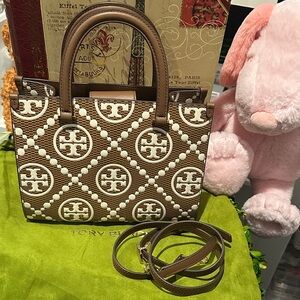 Tory Burch Brown and White Satchel